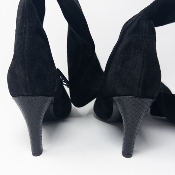 Tory Burch Over the Knee Stretch Boot Womens 7 Black Suede 80mm Snake Skin Heel - Picture 9 of 10